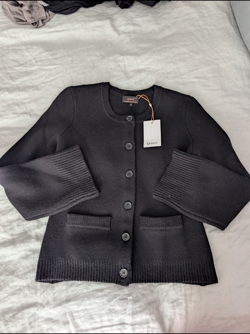 Quince 100% Mongolian Cashmere Black Structured Button-Front Cardigan XS NWT